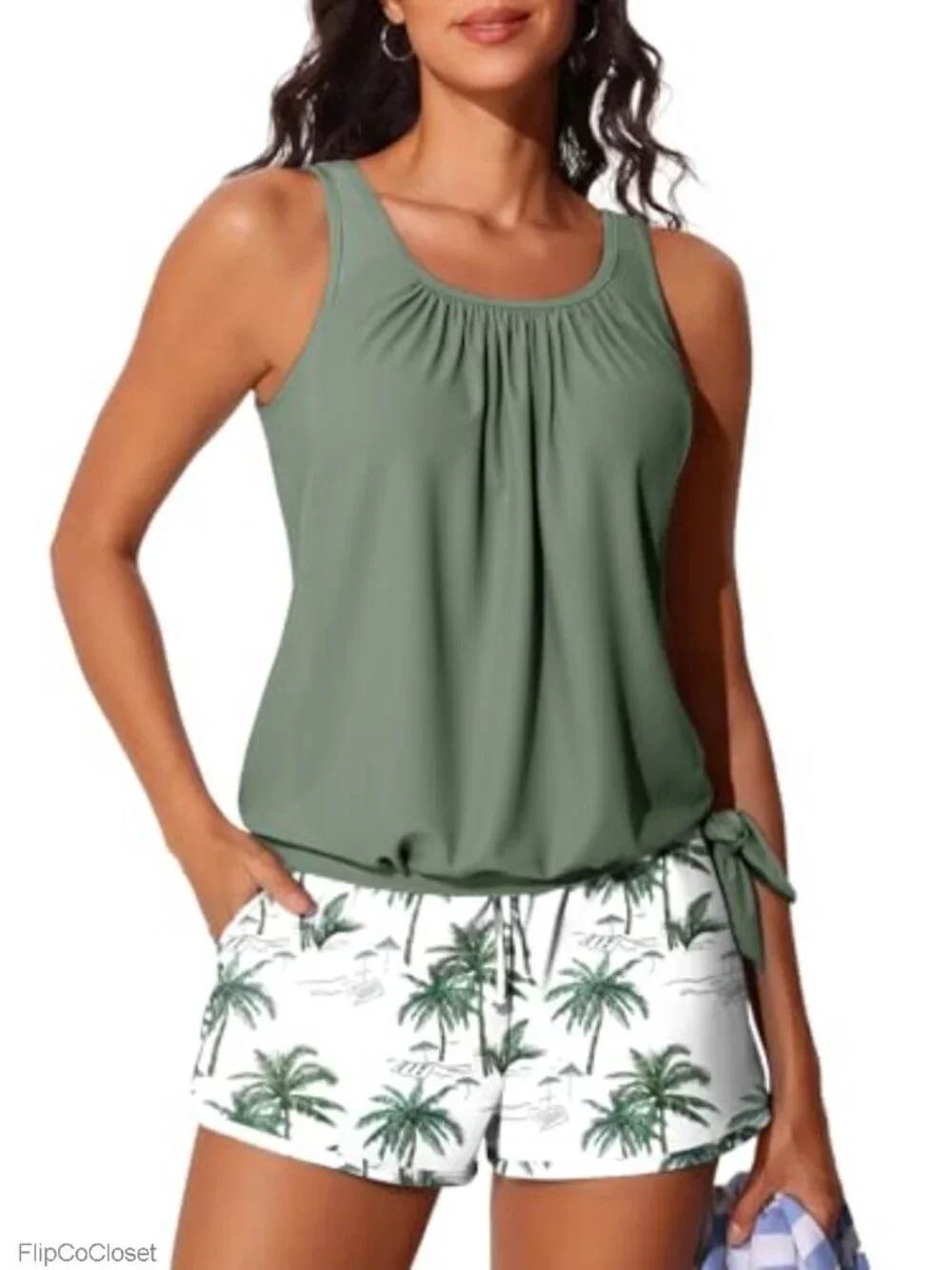 Tankini Swimsuits for Women with Shorts Side Pockets Tummy Control Built-in